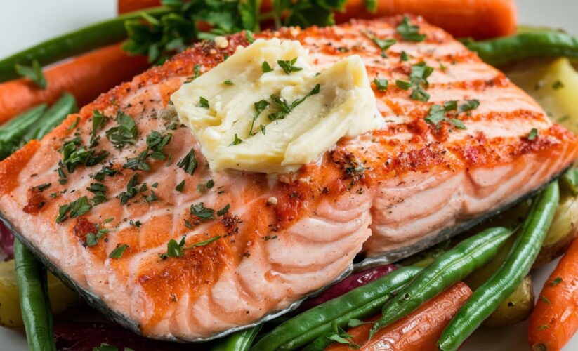 Garlic Butter Salmon with Roasted Veggies