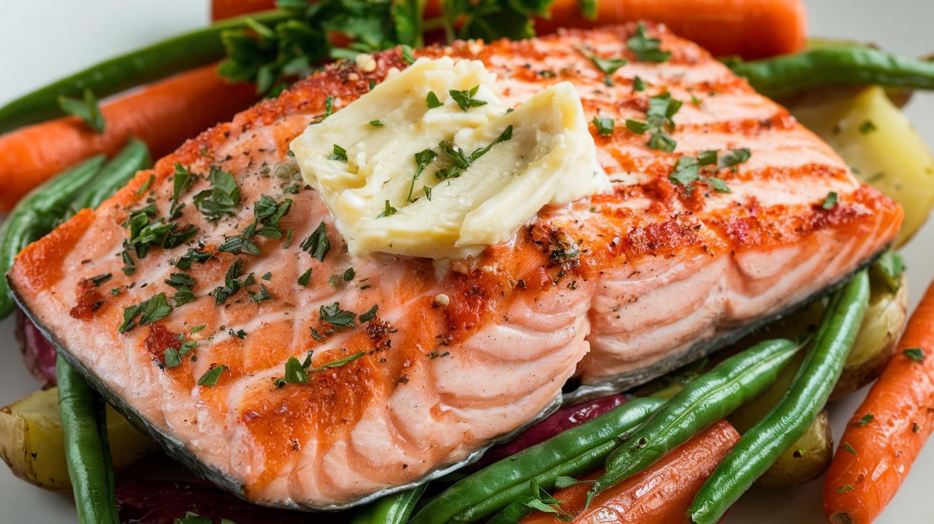 Garlic Butter Salmon with Roasted Veggies