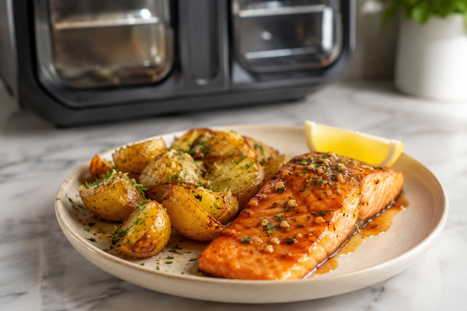 Honey Garlic Salmon with Crispy Parmesan Potatoes