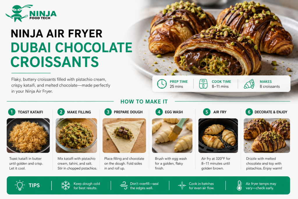 Ninja Air Fryer Dubai Chocolate Croissants